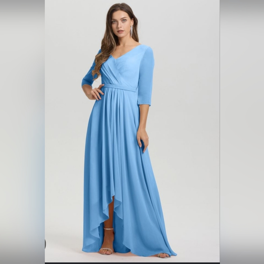 JJs House Light Blue High-Low V-Neck Evening Dress